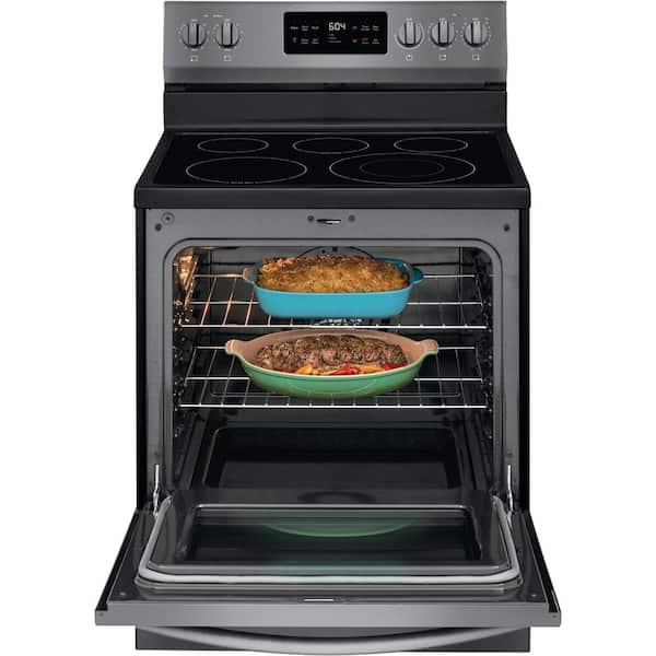 30 in. 5.4 cu. ft. Freestanding Electric Range with Steam Clean in Black Stainless Steel