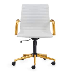 White Leatherite Seat Office Chair with Non-Adjustable Arms