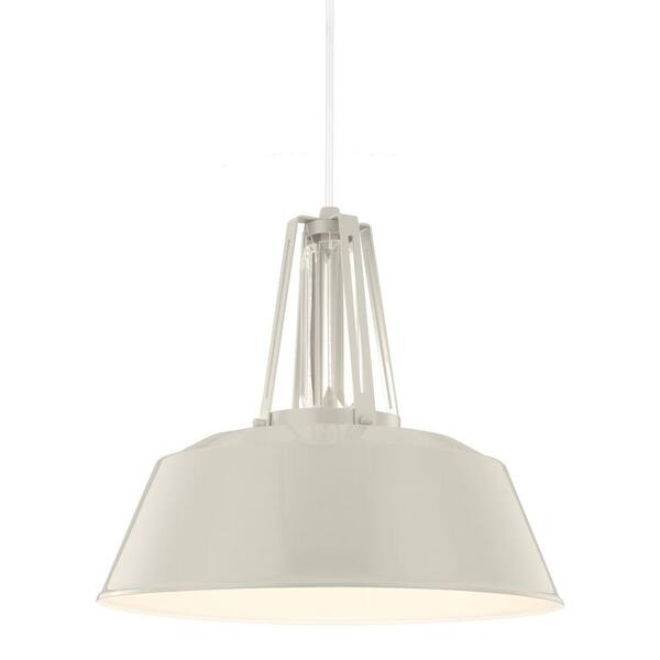 Generation Lighting Freemont 16 in. W 1-Light Hi Gloss Gray Warehouse Style Pendant with Linear Crystal Crown Detail and White Cord