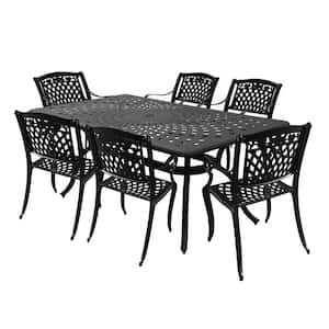 Black 7-Piece Aluminum Mesh Outdoor Dining Set with 6-Chairs