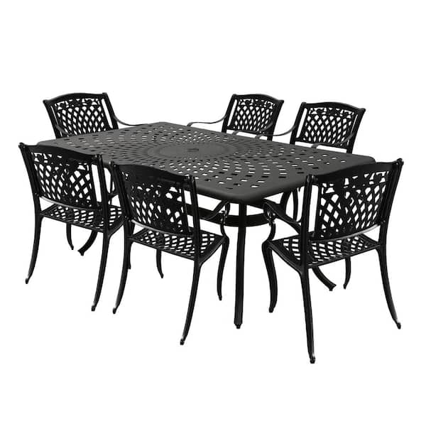 Oakland Living Black 7-Piece Aluminum Mesh Outdoor Dining Set with 6-Chairs