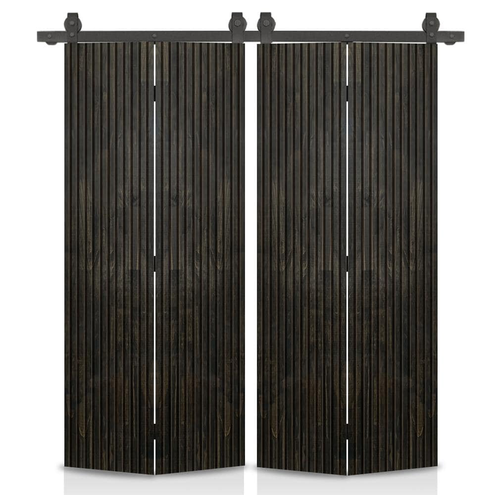 Japanese Series 64 in. x 80 in. Hollow Core Charcoal Black Pine Wood Double Bi-Fold Barn Door with Sliding Hardware Kit price history on PriceWatchPro