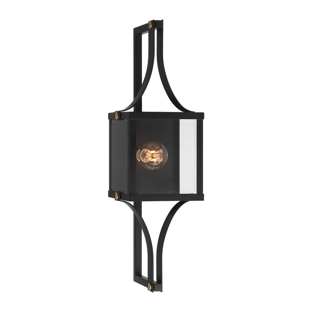 Matte Black and Brass 28" Outdoor Wall Lantern