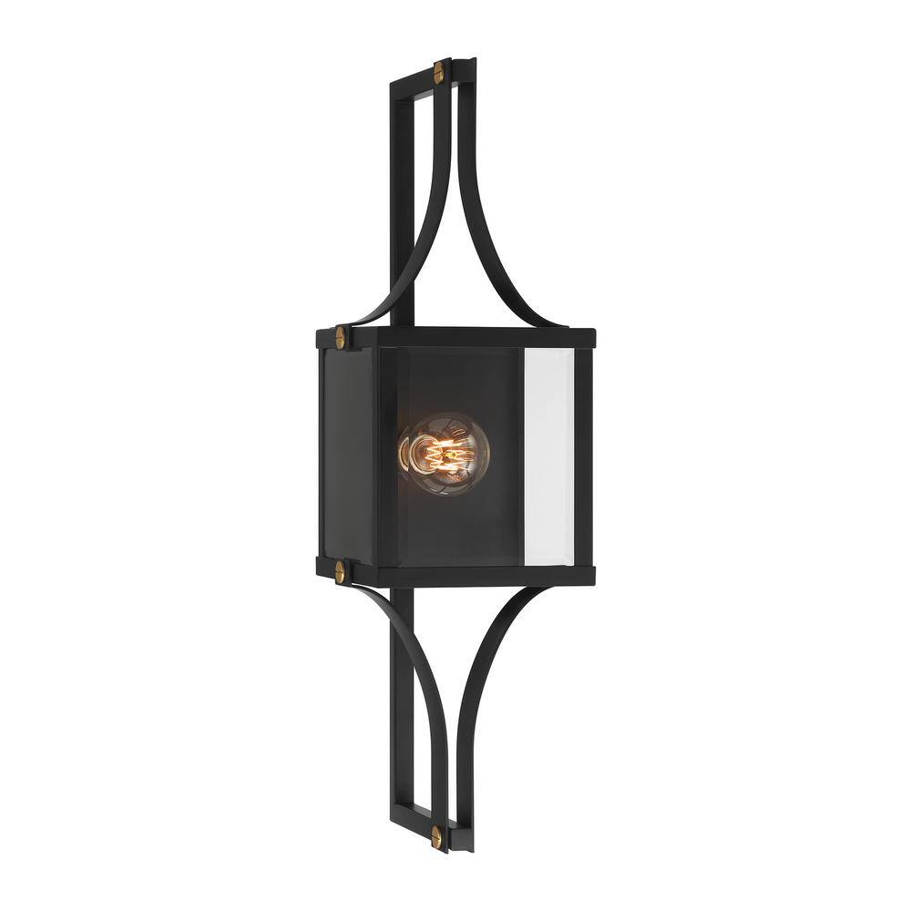 Matte Black and Brass 28" Outdoor Wall Lantern