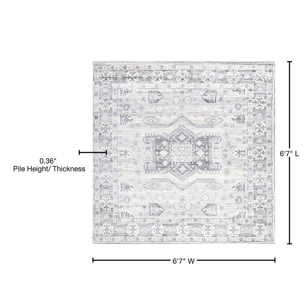 Elegant 8' Gray Square Synthetic Reversible Area Rug