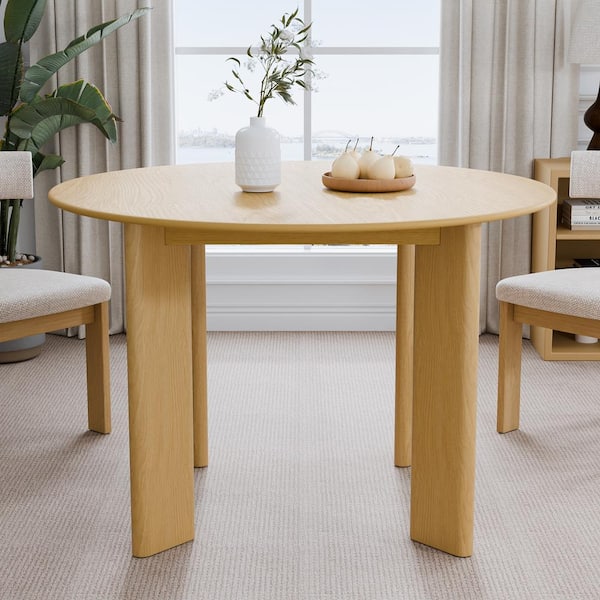 Dovelina 45 in. Natural Oak Wood Color 4 Legs Round Kitchen Table Dining Table Seats 4