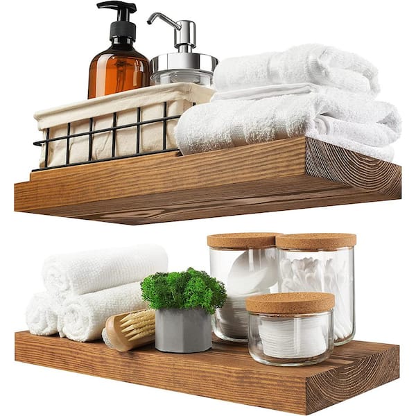 Cubilan 16 in. W x 6.7 in. D Walnut Decorative Wall Shelf Floating Shelves, Set of 2