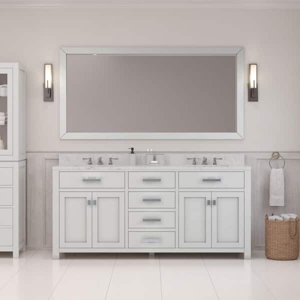 Madison 72 in. W x 21.5 in. D x 34 in. H Double Sink Bath Vanity in Pure White with Carrara White Marble Top