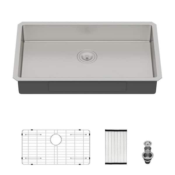 27 in. Undermount Single Bowl 16-Gauge Brushed Nickel Stainless Steel ADA-Compliant Kitchen Sink with Accessories