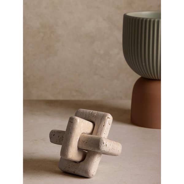 GAURI KOHLI Otago Beige Travertine Stone Knot - 4 in. x 2.5 in
