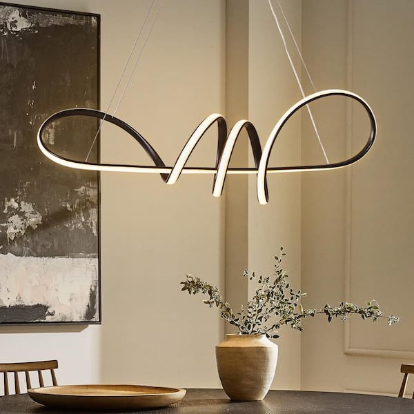 RRTYO Aasim 1-Light Geometric Irregular Linear Dimmable Kitchen Island Light Integrated LED 3000K Warm Light Black Chandelier