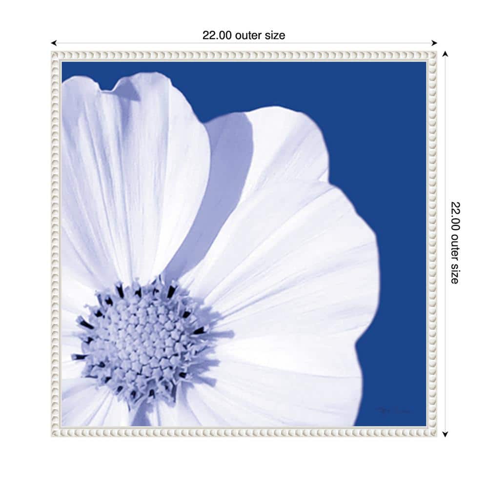 22" White and Blue Abstract Floral Canvas Wall Art with Floater Frame