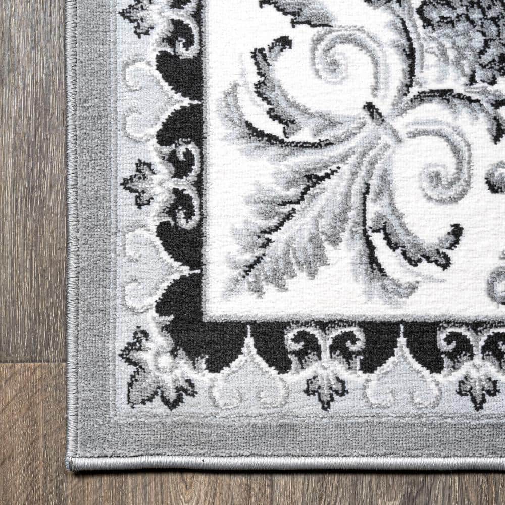Gray and Cream Rectangular Synthetic Flat Woven Area Rug
