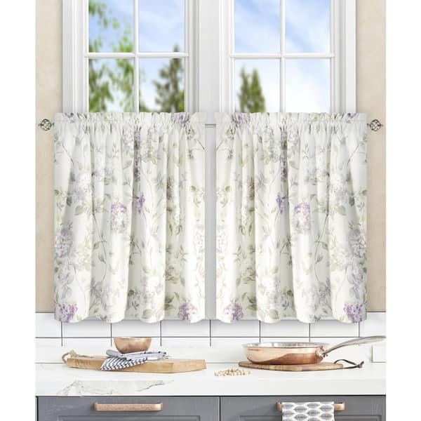 Ellis Curtain Lilac Floral Rod Pocket Room Darkening Curtain - 28 in. W x 36 in. L (Set of 2)