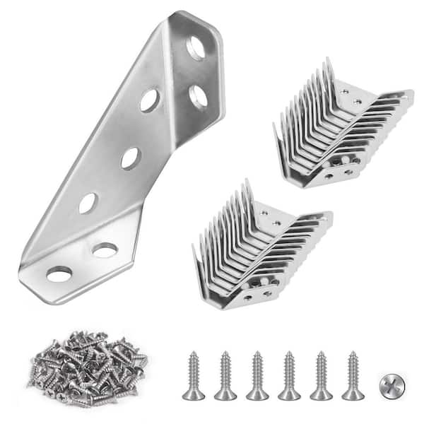 24-Pack Stainless Steel Furniture Corner Connectors with Screws, Triangular Support Brackets for Drawers and Cabinets