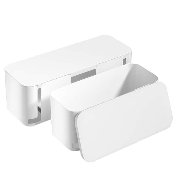 Cable Management Box Set Large Medium Cord Organizer White 2 Pack Child Pet Friendly Wire Hider Desk Office