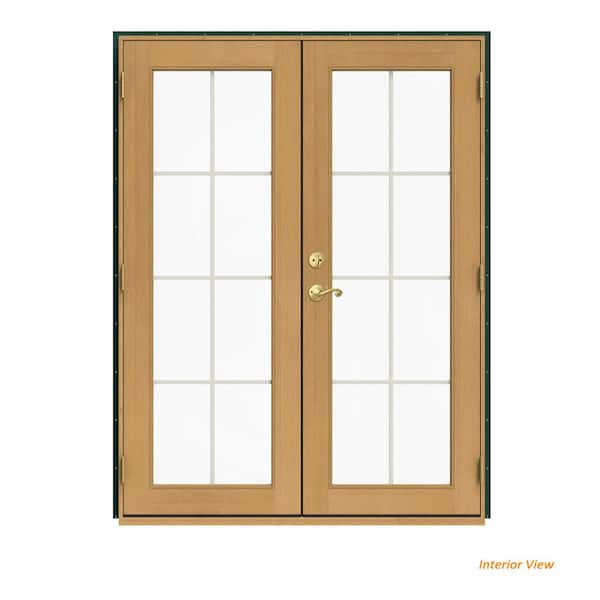 JELD-WEN 60 in. x 80 in. W-2500 Green Clad Wood Left-Hand 8 Lite French Patio Door w/Stained Interior