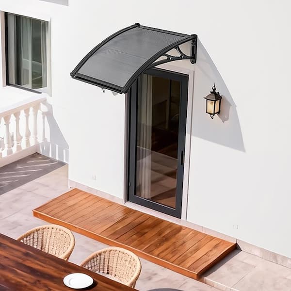 Awnings for Door Entrance, Overhang Polycarbonate Door Canopy for Porch Patio, Smoky Gray, Rain Snow Sun Protection