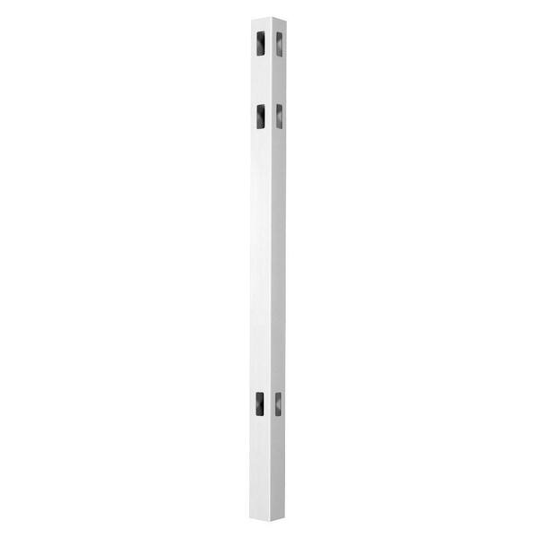 Veranda Pro Series 4 in. x 4 in. x 7 ft. White Vinyl Lafayette Spaced Picket Routed Corner Fence Post