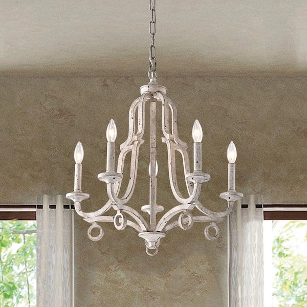 Hartsville 5-Light Antique White Farmhouse Distressed Candle Style Chandelier
