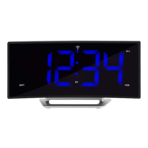 Blue LED Atomic Dual Alarm clock 1.8 in.Curved Bedside Digital Clock