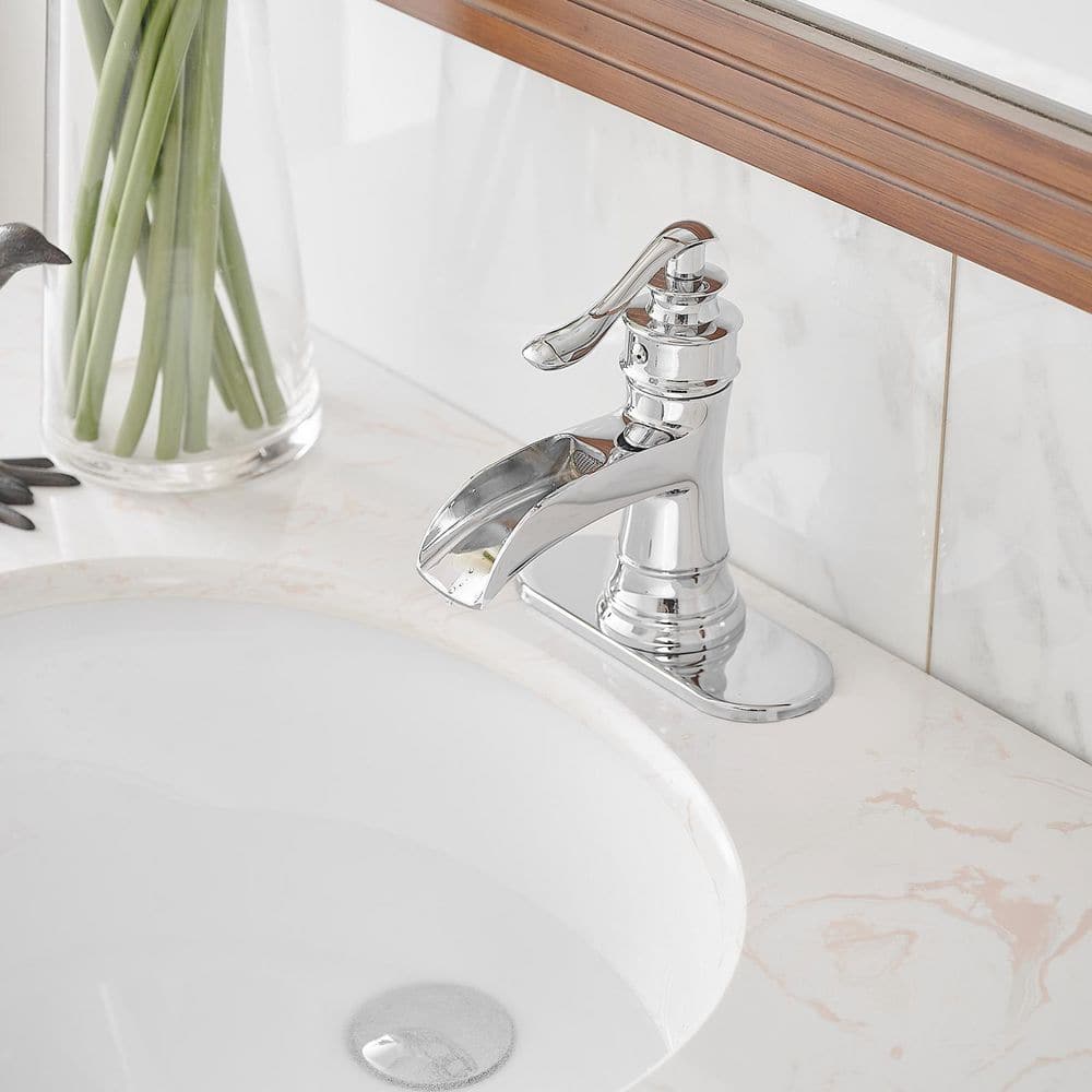 Polished Chrome Single-Handle Waterfall Bathroom Faucet