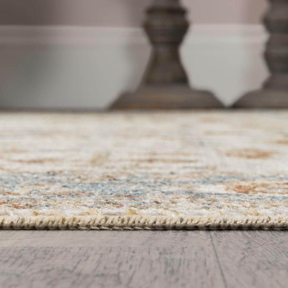 Hiero Cream and Terra Persian Border Low-Pile Washable Rug
