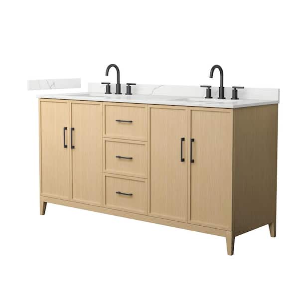 Wyndham Collection Elan 66 in. W x 22 in. D x 35 in. H Double Bath Vanity in White Oak with Giotto Quartz Top