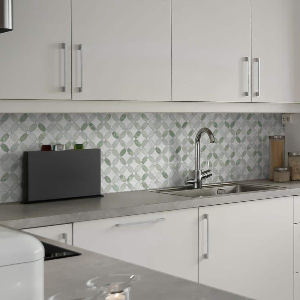 Green and Gray Marble Peel and Stick Mosaic Tile Sheets
