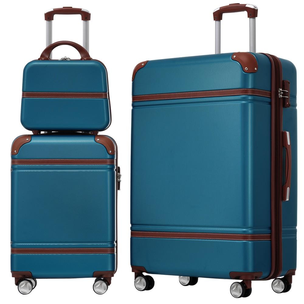 "Blue Lightweight 3-Piece Expandable ABS Hardshell Spinner 20"" + 28"" Luggage Set with Cosmetic Case, 3-digital TSA Lock" price history on PriceWatchPro