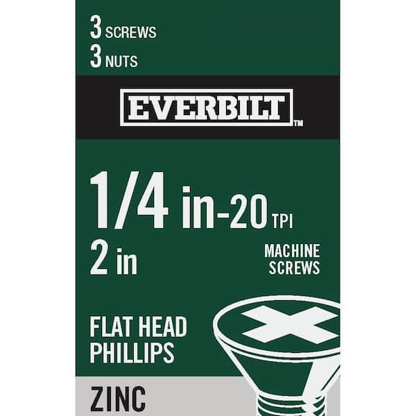 Everbilt 1/4 in.-20 x 2 in. Phillips Flat Head Zinc Plated Machine Screw (3-Pack)