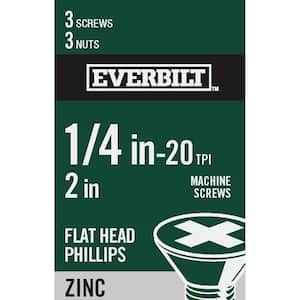 1/4 in.-20 x 2 in. Zinc Plated Phillips Flat Head Machine Screw (3-Pack)