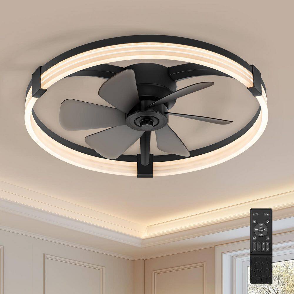 Breezary Auring 23 in. Indoor Modern Black Fandelier Flush Ceiling Fan ...