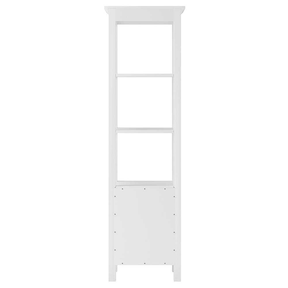 Transitional White Linen Cabinet with Chrome Hardware and Adjustable Shelving