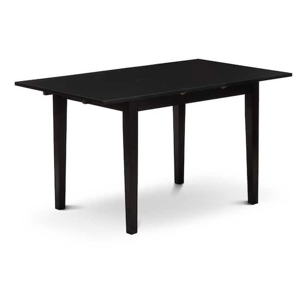 East West Furniture 3-Piece Black Finish Rectangular Solid Wood Top with Butterfly Leaf Dining Table Set