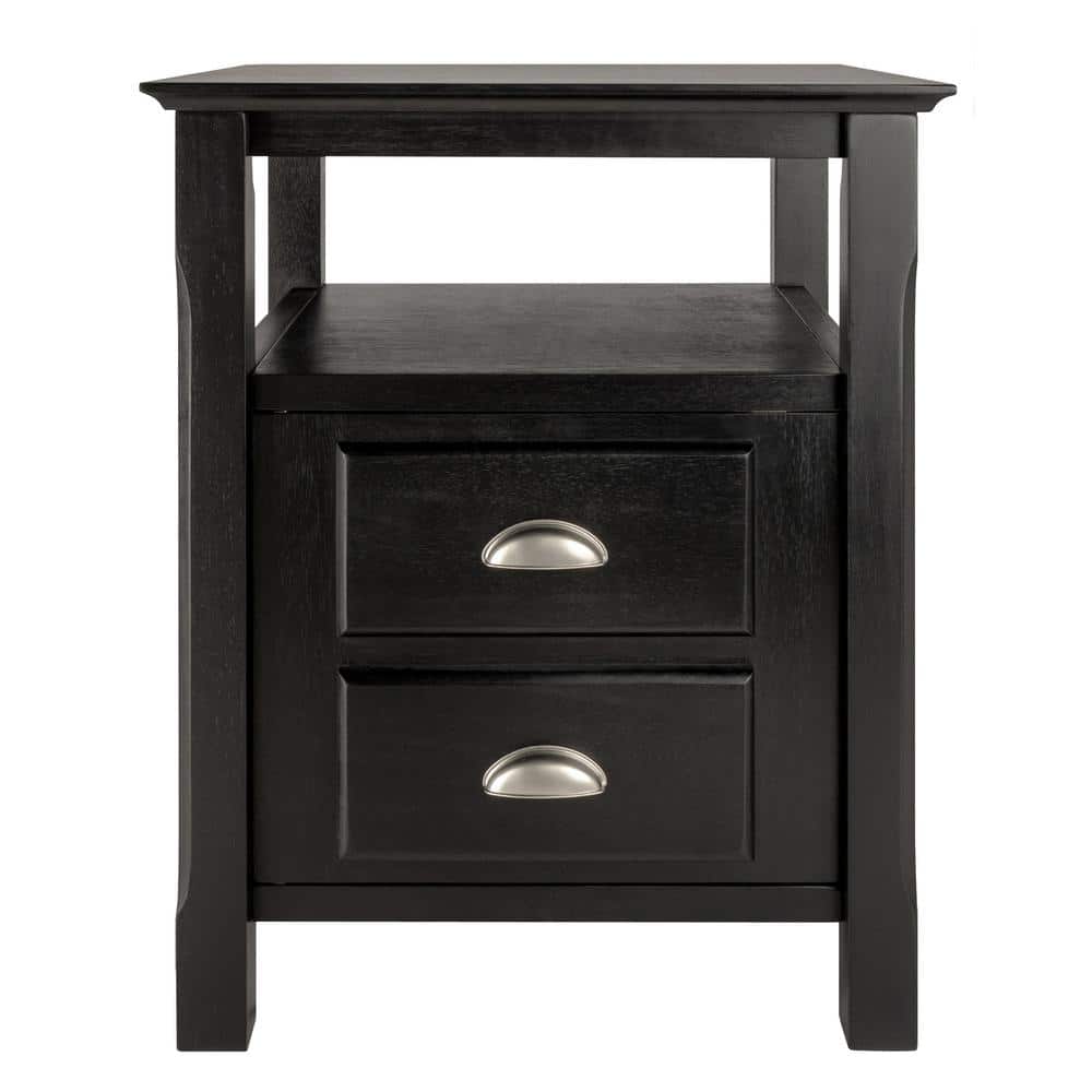 Transitional Black Solid Wood 2-Drawer Night Stand