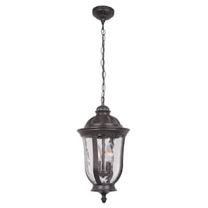 Frances 18.3 in. 1 Light Oiled Bronze Finish Dimmable Outdoor Pendant Light with Hammered Glass, No Bulb Included