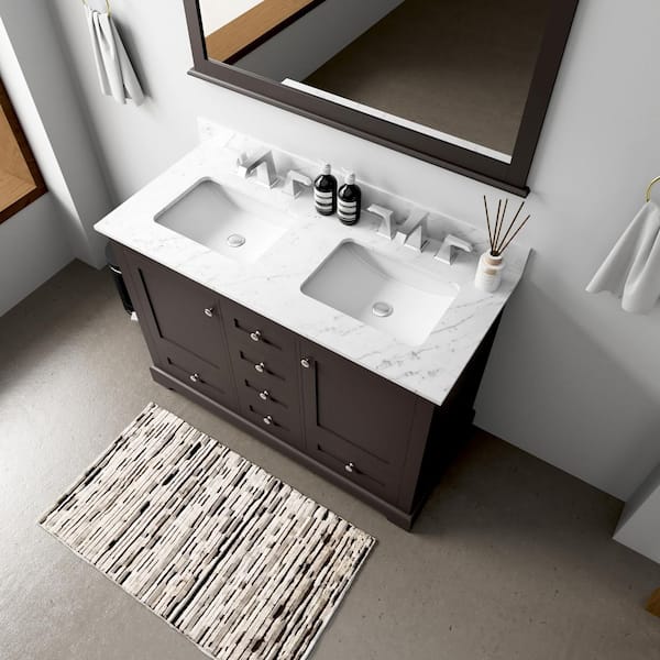 Dukes 48 in. W x 22 in. D Espresso Double Freestanding Bath Vanity with Carrara Marble Top and Mirror