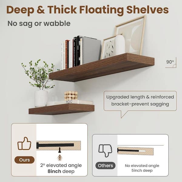 40 in. W x 8 in. D Walnut Floating Shelves Decorative Wall Shelf