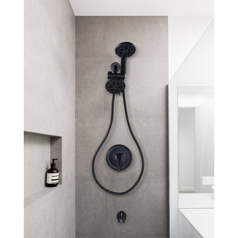 Matte Black Dual 2-In-1 Round 7-Spray Tub and Shower Faucet