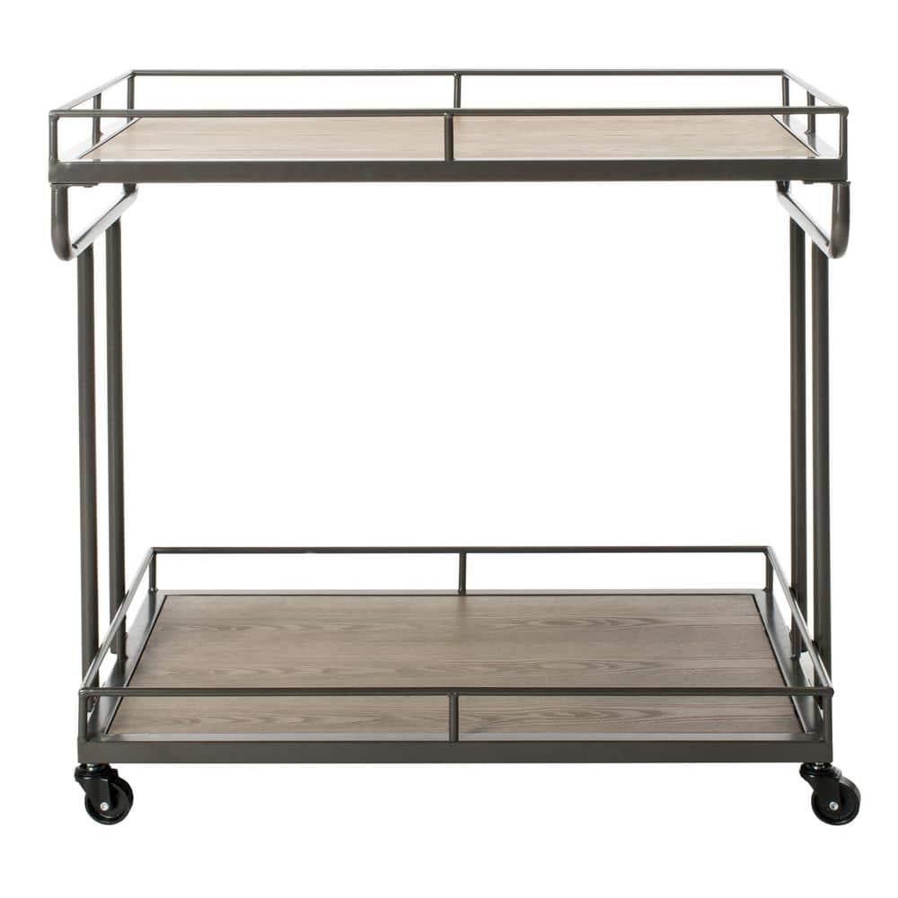 Transitional Silver Rectangular Bar Cart with Tiered Shelves