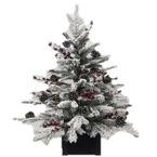 3 ft. Unlit Flocked Stockhorn Artificial Christmas Tree with Black Wooden Pot