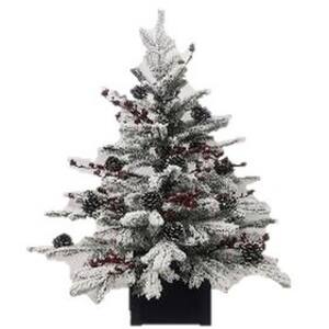 3 ft. Unlit Flocked Stockhorn Artificial Christmas Tree with Black Wooden Pot