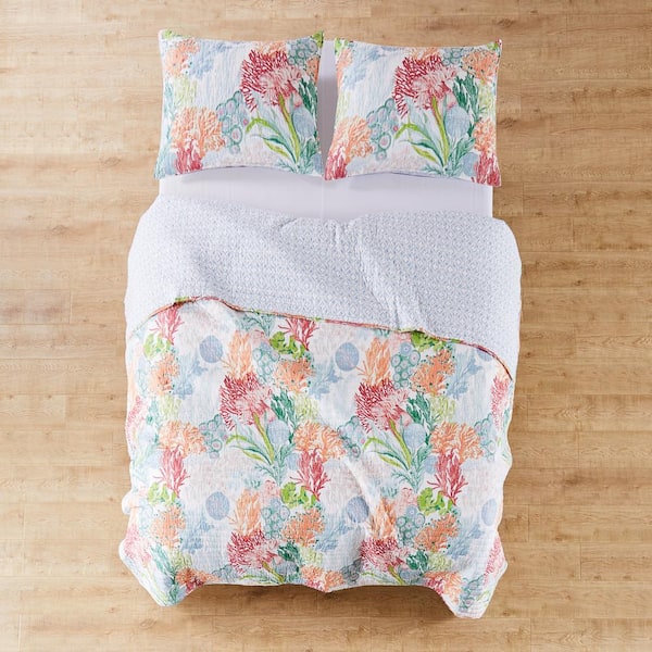 LEVTEX HOME Fiori 3-Piece Charcoal Blue, Pink Floral/Checked Cotton  King/Cal King Quilt Set L17951KS - The Home Depot