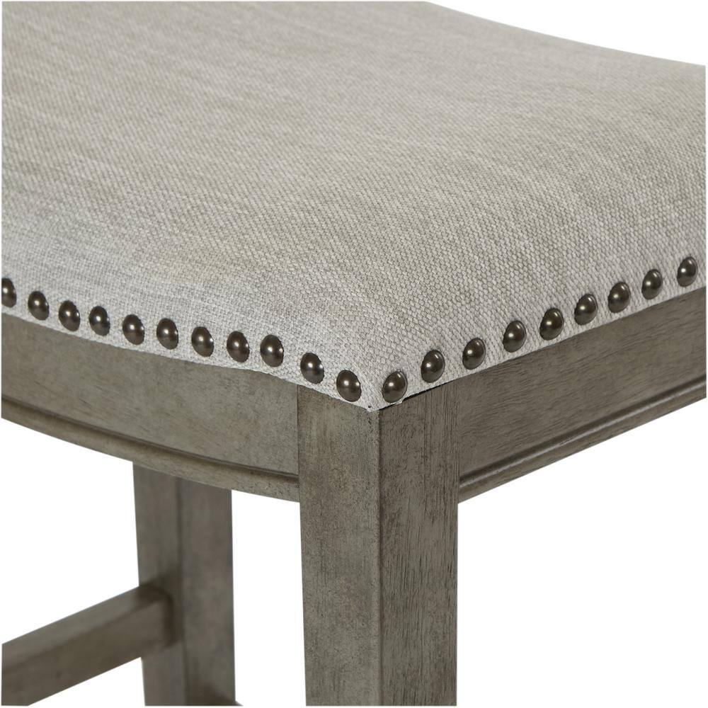 Gray Adjustable Backless Saddle Style Wood and Metal Bar Stool