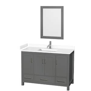 Sheffield 48 in. W x 22 in. D x 35 in. H Single Bath Vanity in Dark Gray with White Cultured Marble Top and 24" Mirror