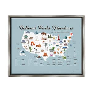 National Parks Adventures USA Map Design By Stephanie Workman Marrott Floater Framed Animal Art Print 31 in. x 25 in.