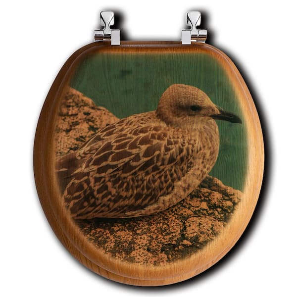 Unbranded Song of the Seabird Round Closed Front Toilet Seat in Oak Brown