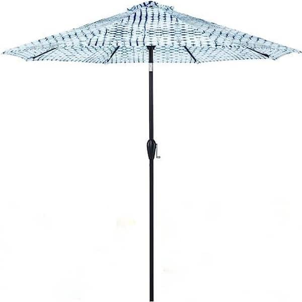 Dyiom 9 ft. Outdoor Market Patio Table Umbrella with Push Button Tilt and Crank in Blue and White