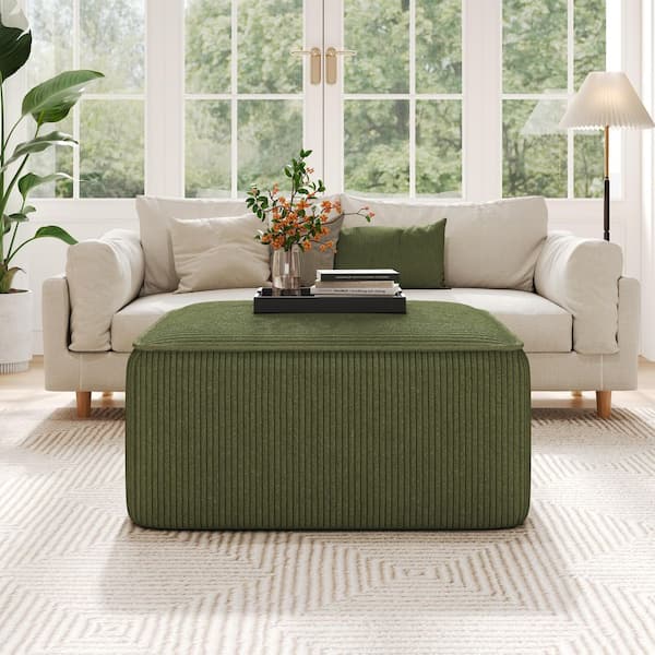 CHRISTOPHER KNIGHT HOME Olive Green Corduroy Square Accent Ottoman